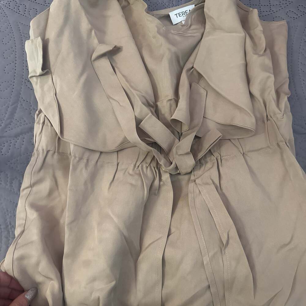 TEREA by Johnny Was Taupe Ruffle Romper Jumpsuit Size M